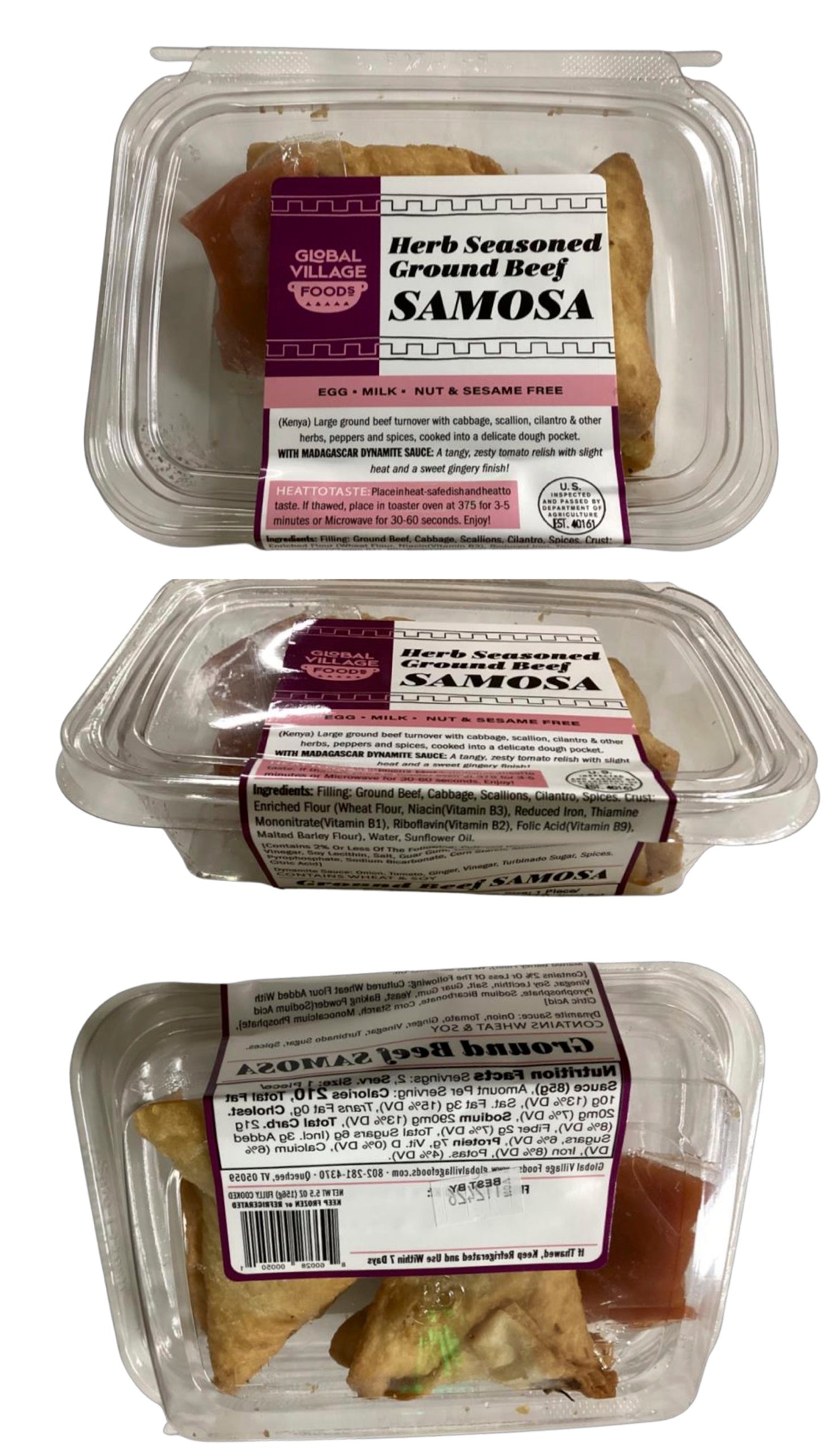 Ground Beef Samosa, 2-piece Retail Pack w/ Sauce