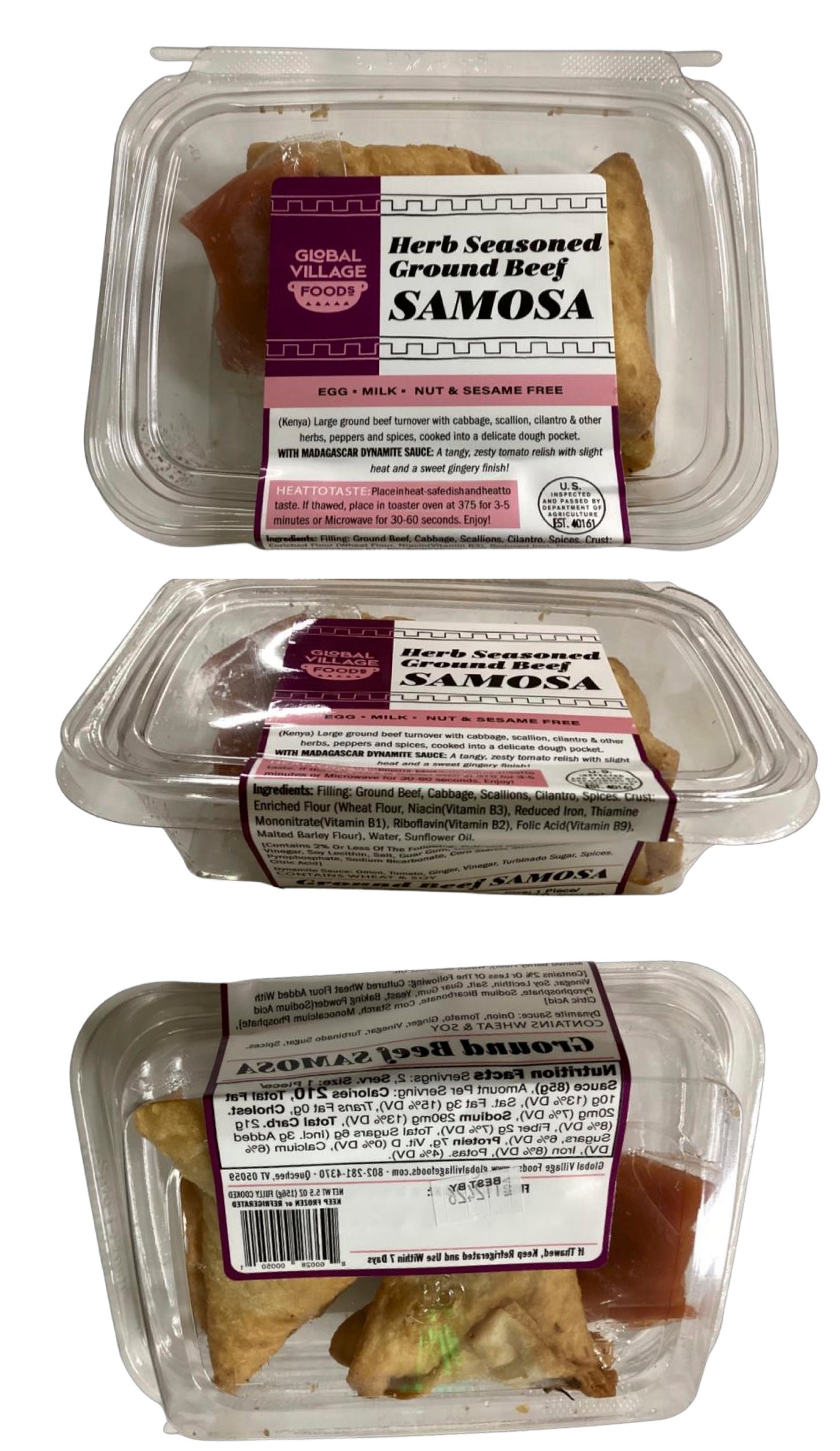 Ground Beef Samosa, 2-piece Retail Pack w/ Sauce