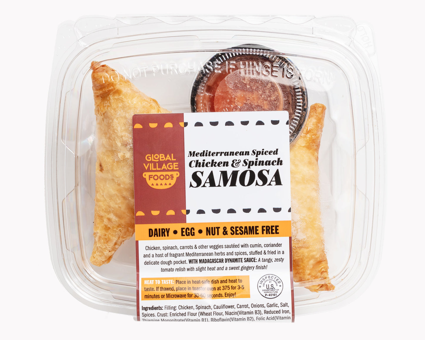 Chicken & Spinach Samosa, 2-piece Retail Pack w/ Sauce